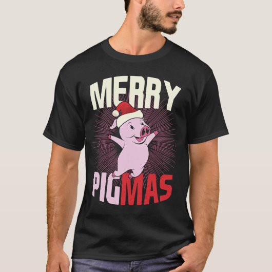 Pigmas Happy Pig Santa Hat Merry Kerstmis T-shirt (Voorkant)