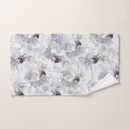 Pignons, gris et blanc, fleurs florales, blanches (Serviette à main)