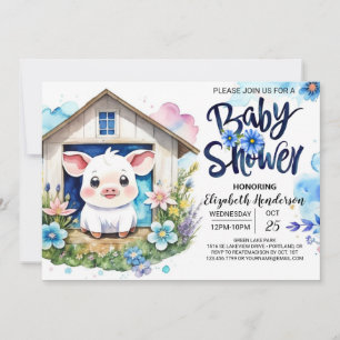 Pig's Blue Waterverf Dream Boerderij Baby shower Kaart