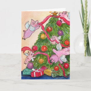 Pigs volants Décorer la carte d'arbre de Noël