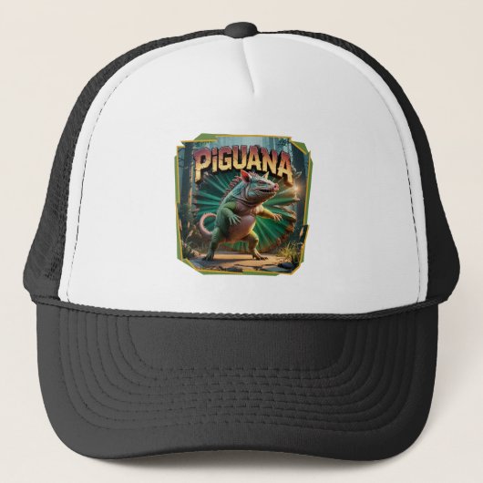 Piguana Illustration Combo Creature Grappig Trucker Pet (Voorkant)