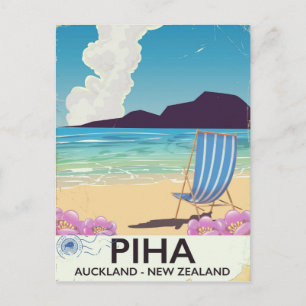 Piha Nieuw-Zeeland vintage reisposter Briefkaart