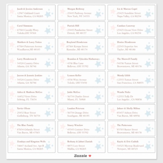 Piink et Blue Stars Étiquettes de adresse invités (Feuille)