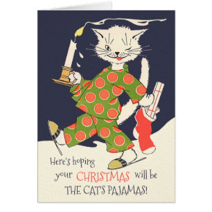 Pijamas de Noël de chat Funny vintage CC0617 Card