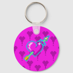 Pijl door het neon hart - pixel art Sleutelhanger
