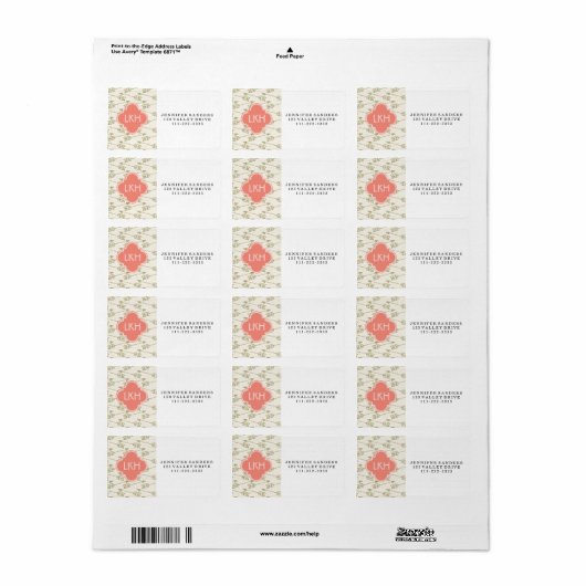 Pijl gouden glitter patroon | Monogram koraal Etiket (Full Sheet)