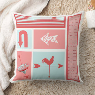 Pijl-midden Aqua Red Rooster Color Block Kussen