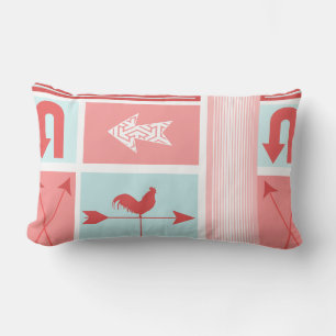 Pijl-midden Aqua Red Rooster Color Block Kussen
