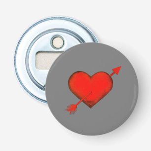 Pijl-rood van Cupid op grijze knop Bottelopener Button Flesopener