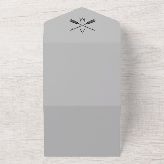 Pijlen en Monogrammen bruiloft | Grijs All In One Uitnodiging (Buitenkant)