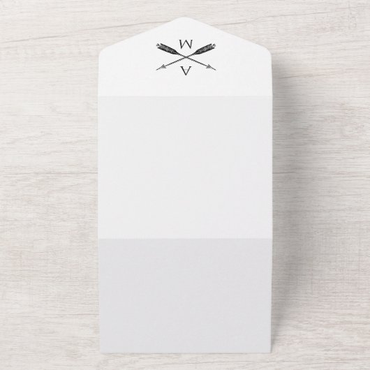 Pijlen en Monogrammen Trouwen | Wit All In One Uitnodiging (Buitenkant)