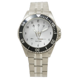 Pijlen Zilver Gepersonaliseerde Naam Zwarte Cijfer Horloge
