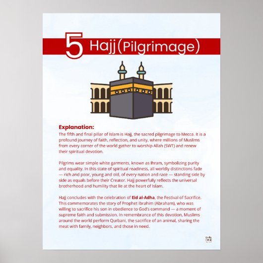 Pijlers van de Islam - Hajj (Bedevaart) Rood Poster (Voorkant)