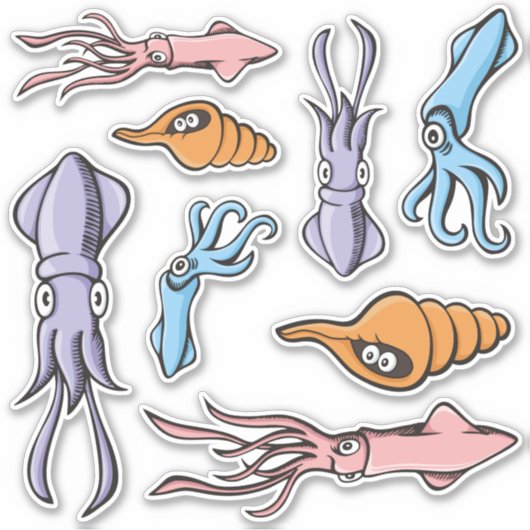 Pijlinktvis Cartoons Sticker Set (Voorkant)