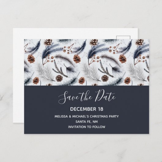 Pijn Cones & Pine Needles Patroon Opslaan Datum Uitnodiging Briefkaart (Voorkant / Achterkant)