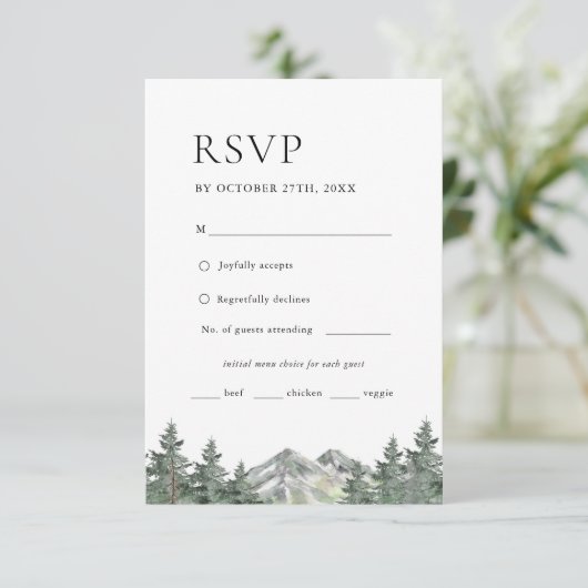 Pijn Tree Mountain Wedding Menu Keuze RSVP (Staand voorkant)