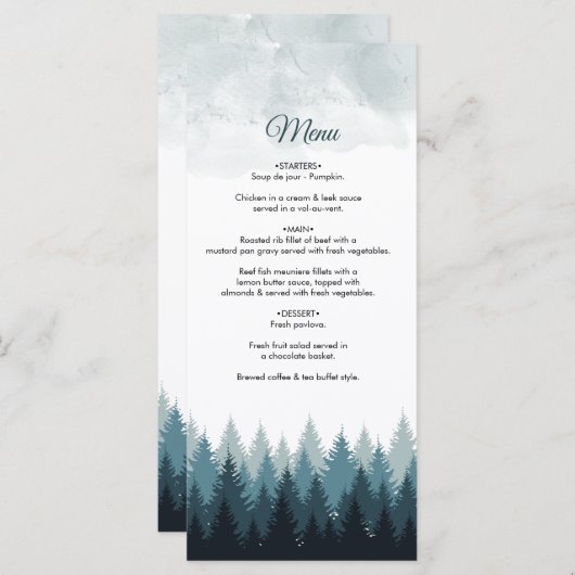 Pijn Tree Waterverf Forest Rustic Wedding Menu (Voorkant / Achterkant)