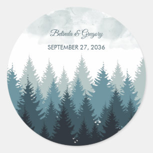 Pijn Tree Waterverf Forest Rustic Wedding Ronde Sticker