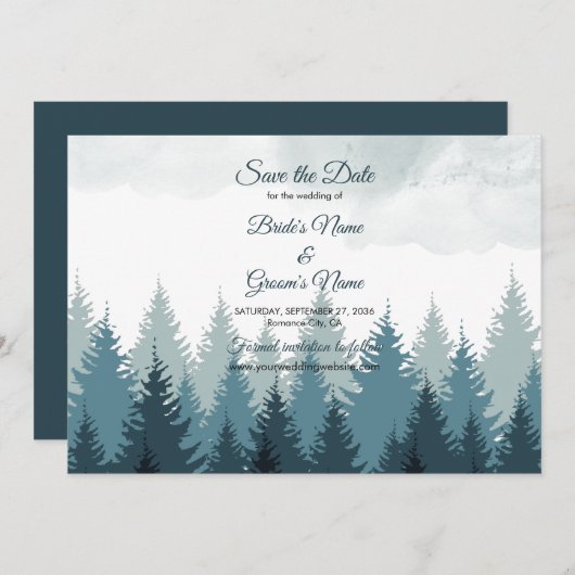 Pijn Tree Waterverf Forest Rustic Wedding Save The Date (Voorkant / Achterkant)