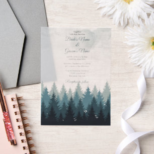 Pijn Tree Waterverf Forest Rustic Wedding Vellum Uitnodigingen