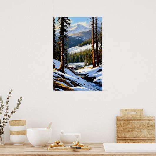 Pijnbomen en Glinsterende Wit Poster (Keuken)