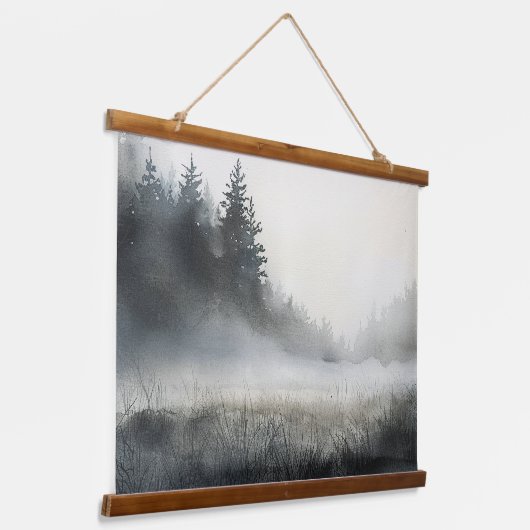 Pijnbomen Meadow Low Lying Fog Hangend Wandkleed (Gebogen)