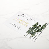 Pijnbomen Minimalistisch Elegant Bewaar de datum Folie Uitnodiging (Gedraaid)