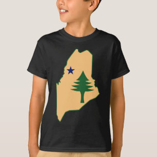 Pijnboom en ster 1901 vlag kaart van Maine State T-shirt