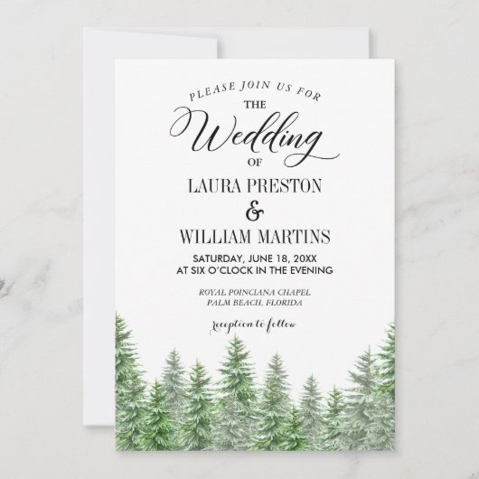 Pijnboom groen bruiloft uitnodiging (Voorkant)