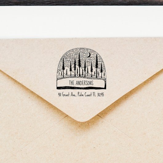 Pijnboom Landschap Handgetekend Familie Retouradre Zelfinktende Stempel