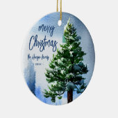 Pijnboom met sneeuwWaterverf die Kerstmis schilder Keramisch Ornament (Rechts)