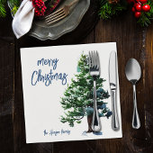 Pijnboom met sneeuwWaterverf die Kerstmis schilder Servet