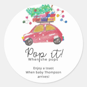 Pijnboom op rode auto Pop het Ronde Sticker