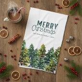 Pijnboombos met sneeuwWaterverf kerst Theedoek