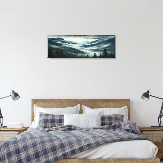 Pijnboombos op berg nevelige mist bedekt canvas afdruk (Insitu (Slaapkamer))