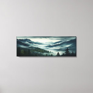 Pijnboombos op berg nevelige mist bedekt canvas afdruk