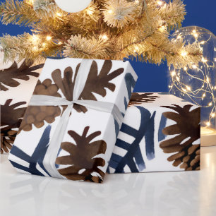 Pijnboomkegels en -vertakkingen Waterverf Winter Cadeaupapier
