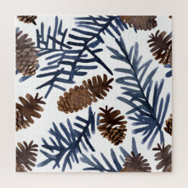 Pijnboomkegels en -vertakkingen | Waterverf Winter Legpuzzel