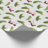 Pijnboomtakken en rode bessen Kerstmis Cadeaupapier (Hoek)
