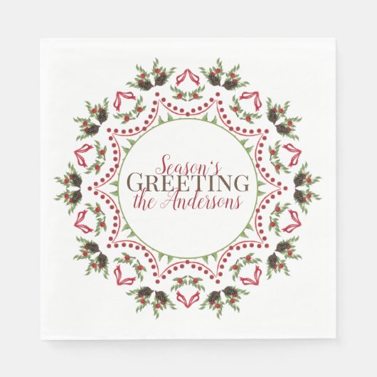 Pijnconen en bessen Mandala papieren servet (Voorkant)