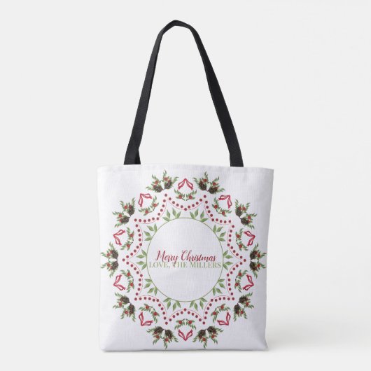 Pijnkegel en bessen Mandala canvas tas met tekst (Achterkant)