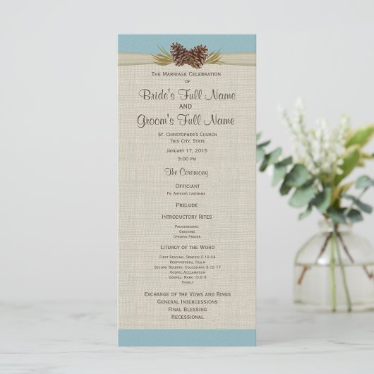 Pijnkegels en Burlap Blue bruiloft programma (Staand voorkant)