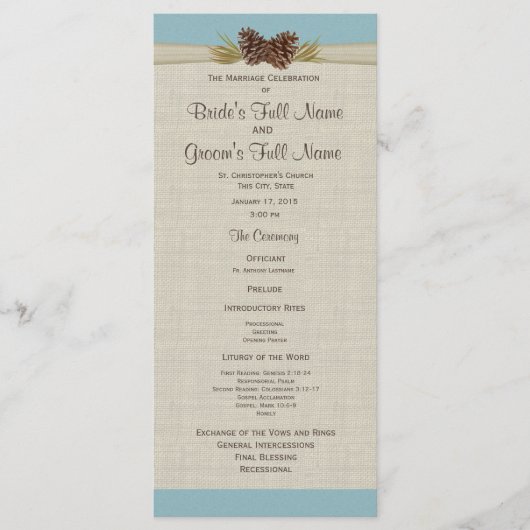 Pijnkegels en Burlap Blue bruiloft programma (Voorkant)