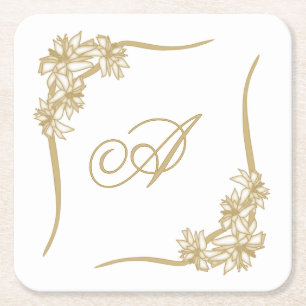 Pijnlijke Poinsettia Kant Monogramed Vierkante Kartonnen Onderzetter