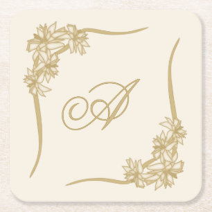 Pijnlijke Poinsettia Kant Monogramed Vierkante Kartonnen Onderzetter