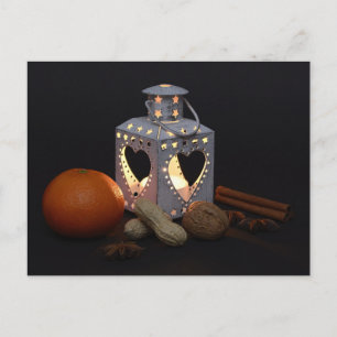Pijpjes kaneel van de lantaarnkastanjes van feestdagenkaart
