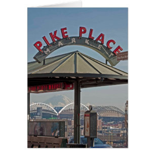 Pike Place Market Mount Rainier Carte d'art encadr