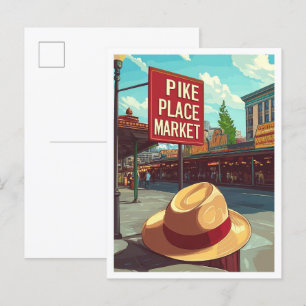 Pike Place Market Seattle Verenigde Staten Vintage Briefkaart