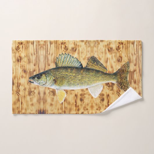 Pikes de walleye sur des planches en bois (Serviette à main)