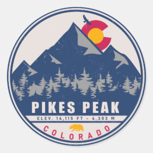 Pikes Peak Colorado Retro Sunset Souvenirs Ronde Sticker